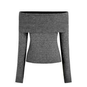 Cider Dark Gray Off-the-Shoulder Ribbed Knit Sweater Size XS